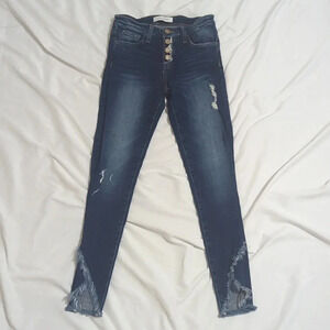 Flying Monkey High Rise Button Fly Skinny Jeans, Color Dark Wash Size 25